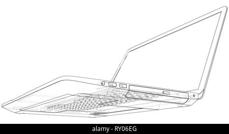 Laptop computer di contorno. Illustrazione Vettoriale. Illustrazione di 3d. Illustrazione Vettoriale