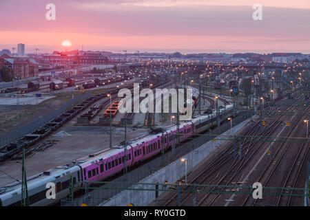 Malmo panorama di sunrise. Malmo, Scania in Svezia. Foto Stock
