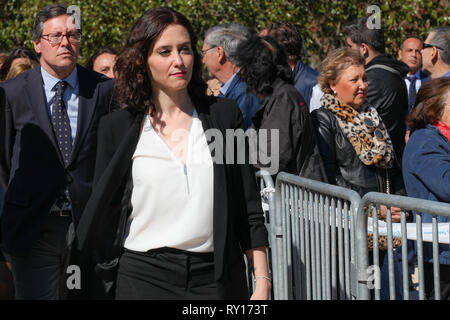 Madrid, Spagna. Undicesimo Mar, 2019. Isabel Diaz-Ayuso visto che frequentano il caso della Associazione delle vittime del terrorismo (AVT) in El Retiro Park in memoria delle vittime degli attentati del marzo 11, 2004. Credito: Gesù Hellin/ZUMA filo/Alamy Live News Foto Stock