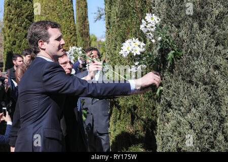 Madrid, Spagna. Undicesimo Mar, 2019. Pablo Casado visto che frequentano il caso della Associazione delle vittime del terrorismo (AVT) in El Retiro Park in memoria delle vittime degli attentati del marzo 11, 2004. Credito: Gesù Hellin/ZUMA filo/Alamy Live News Foto Stock