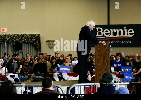 Concord, New Hampshire, Stati Uniti d'America. Decimo Mar, 2019. BERNIE SANDERS campagne in concordia, New Hampshire. Credito: Preston Ehrler/ZUMA filo/Alamy Live News Foto Stock