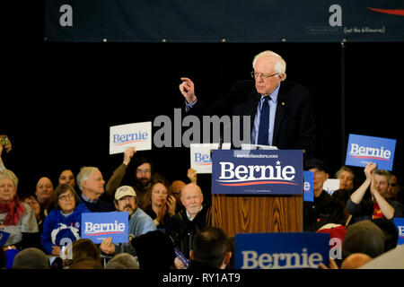 Concord, New Hampshire, Stati Uniti d'America. Decimo Mar, 2019. BERNIE SANDERS campagne in concordia, New Hampshire. Credito: Preston Ehrler/ZUMA filo/Alamy Live News Foto Stock