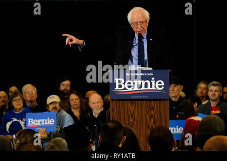 Concord, New Hampshire, Stati Uniti d'America. Decimo Mar, 2019. BERNIE SANDERS campagne in concordia, New Hampshire. Credito: Preston Ehrler/ZUMA filo/Alamy Live News Foto Stock