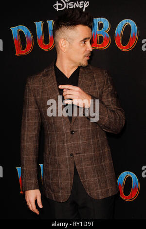 Hollywood, California, USA. Undicesimo Mar, 2019. Colin Farrell presso il Disney's 'Dumbone' Premiere tenutasi presso la Ray Dolby sala da ballo, Loews Hotel Hollywood, Hollywood, CA , il 11 marzo 2019. Photo credit: Giuseppe Martinez / PictureLux Credito: PictureLux / Hollywood Archive/Alamy Live News Foto Stock