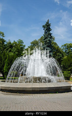 Fontana in un parco, la spruzzatura di acqua - in estate, Vrnjacka Banja, Serbia Foto Stock