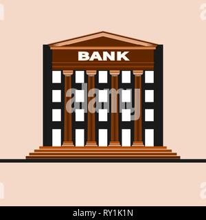 Istituto finanziario architettura. Bank building isolato con timpano e colonne. Vettore illustrazione piatta di una facciata della banca. Concetto di banca financin Illustrazione Vettoriale