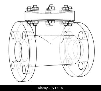 Valvola industriale contorno. Vettore di rendering 3D Illustrazione Vettoriale