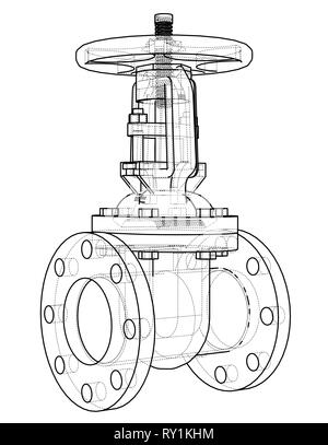 Valvola industriale contorno. Vettore di rendering 3D Illustrazione Vettoriale