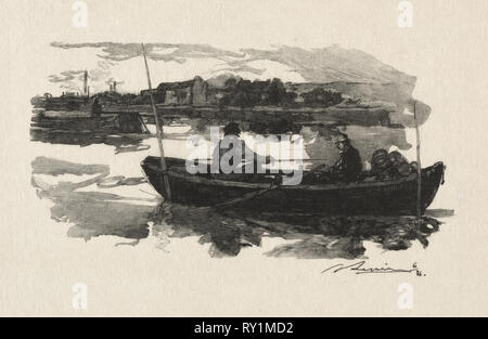 Au bord de la Seine. Auguste Louis Lepère (Francese, 1849-1918). Incisione su legno Foto Stock