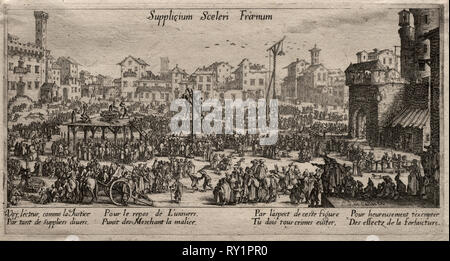 Esecuzione di criminali. Jacques Callot (Francese, 1592-1635). Attacco Foto Stock