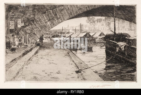 Sotto il Pont Marie, Parigi, 1887. Charles Adams Platt (American, 1861-1933). Attacco Foto Stock