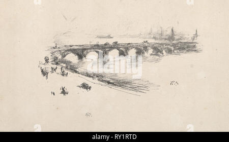 Di sera, poco Waterloo Bridge, 1896. James McNeill Whistler (American, 1834-1903). Litografia Foto Stock