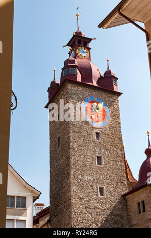 Municipio di clock tower, Lucerna, Svizzera Foto Stock