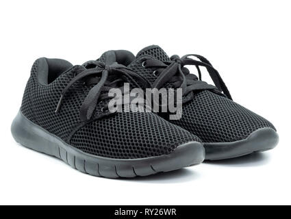 Nero scarpe da passeggio ritagliare isolati su sfondo bianco Foto Stock