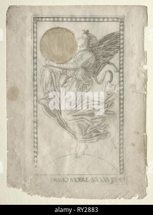 L Angelo della nona sfera (da Tarocchi, serie A: Firmaments dell'Universo, #49), prima di 1467. Master della serie E-Tarocchi (italiano, XV secolo). Incisione Foto Stock