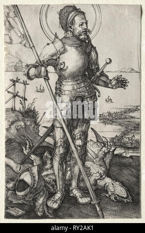 San Giorgio a piedi, c. 1504-1505. Albrecht Dürer (Tedesco, 1471-1528). L'incisione; foglio: 11,2 x 7,2 cm (4 7/16 x 2 13/16 in Foto Stock