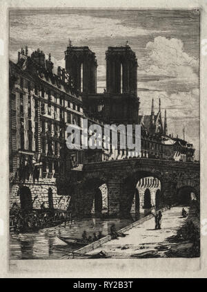 Incisioni di Parigi: Le Petit Pont, 1850. Charles Meryon (Francese, 1821-1868). Attacco Foto Stock