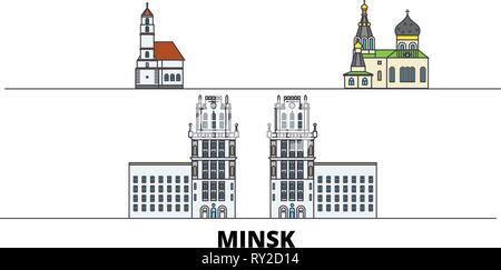 La Bielorussia Minsk flat landmarks illustrazione vettoriale. La Bielorussia Minsk città di linea con le più famose attrazioni di viaggio, skyline, design. Illustrazione Vettoriale