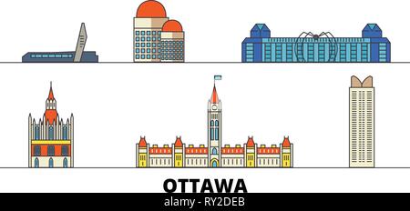 Canada, Ottawa punti di riferimento piatta illustrazione vettoriale. Canada, Ottawa città di linea con le più famose attrazioni di viaggio, skyline, design. Illustrazione Vettoriale