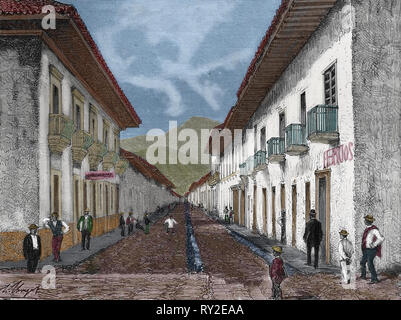 America equonoccial. La Colombia. Cauca. Strada di Cali. Incisione del XIX secolo. Foto Stock