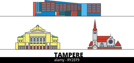 Finlandia, Tampere flat landmarks illustrazione vettoriale. Finlandia, linea di Tampere City con le più famose attrazioni di viaggio, skyline, design. Illustrazione Vettoriale