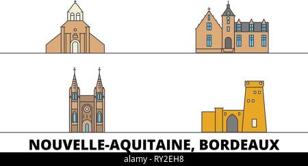 Francia, Bordeaux flat landmarks illustrazione vettoriale. Francia, Bordeaux città di linea con le più famose attrazioni di viaggio, skyline, design. Illustrazione Vettoriale