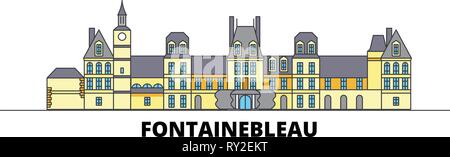 Francia, Fontainebleau flat landmarks illustrazione vettoriale. Francia, linea di Fontainebleau città con le più famose attrazioni di viaggio, skyline, design. Illustrazione Vettoriale