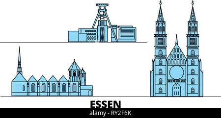 Germania, Essen Appartamento landmarks illustrazione vettoriale. Germania, Essen città di linea con le più famose attrazioni di viaggio, skyline, design. Illustrazione Vettoriale