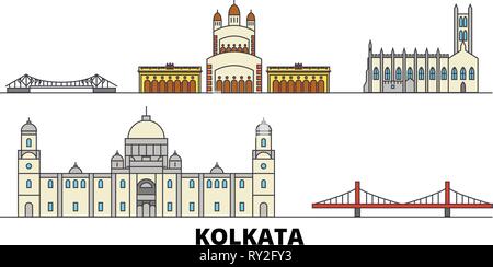 India, Kolkata punti di riferimento piatta illustrazione vettoriale. India, linea di Kolkata city con le più famose attrazioni di viaggio, skyline, design. Illustrazione Vettoriale