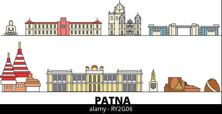 India, Patna flat landmarks illustrazione vettoriale. India, Patna città di linea con le più famose attrazioni di viaggio, skyline, design. Illustrazione Vettoriale