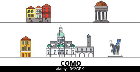 L'Italia, Como appartamento landmarks illustrazione vettoriale. L'Italia, Como città di linea con le più famose attrazioni di viaggio, skyline, design. Illustrazione Vettoriale