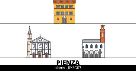 L'Italia, Pienza flat landmarks illustrazione vettoriale. L'Italia, Pienza la città di linea con le più famose attrazioni di viaggio, skyline, design. Illustrazione Vettoriale