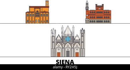 L'Italia, Siena Appartamento landmarks illustrazione vettoriale. L'Italia, Siena città di linea con le più famose attrazioni di viaggio, skyline, design. Illustrazione Vettoriale