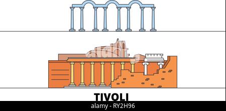 L'Italia, Tivoli, Villa Adriana appartamento landmarks illustrazione vettoriale. L'Italia, Tivoli, Villa Adriana città di linea con le più famose attrazioni di viaggio, skyline, design. Illustrazione Vettoriale