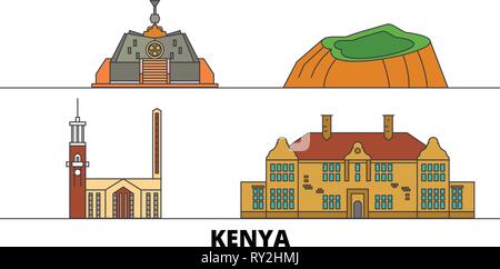 Kenya, Nairobi flat landmarks illustrazione vettoriale. Kenya, Nairobi città di linea con le più famose attrazioni di viaggio, skyline, design. Illustrazione Vettoriale
