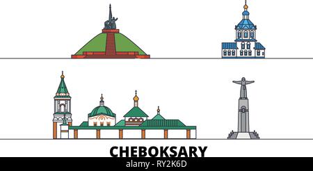 Russia, Cheboksary flat landmarks illustrazione vettoriale. Russia, Cheboksary città di linea con le più famose attrazioni di viaggio, skyline, design. Illustrazione Vettoriale