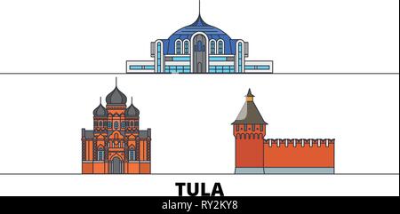 Russia, Tula flat landmarks illustrazione vettoriale. Russia, Tula città di linea con le più famose attrazioni di viaggio, skyline, design. Illustrazione Vettoriale