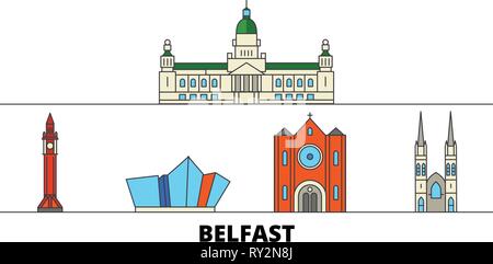 Regno Unito, Belfast Attrazioni piatta illustrazione vettoriale. Regno Unito, linea di Belfast City con le più famose attrazioni di viaggio, skyline, design. Illustrazione Vettoriale