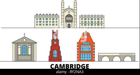 Regno Unito, Cambridge Attrazioni piatta illustrazione vettoriale. Regno Unito, Cambridge città di linea con le più famose attrazioni di viaggio, skyline, design. Illustrazione Vettoriale