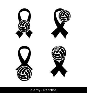 Set di quattro nastri di sensibilizzazione con contorno simbolo di pallavolo Illustrazione Vettoriale