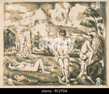 I bagnanti. Paul Cézanne (Francese, 1839-1906). Litografia a colori Foto Stock