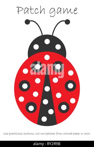 Istruzione Patch coccinella di gioco per i bambini a sviluppare le abilità motorie, utilizzare le patch di plastilina, pulsanti, carta colorata o il colore della pagina, i bambini in età prescolare ac Illustrazione Vettoriale