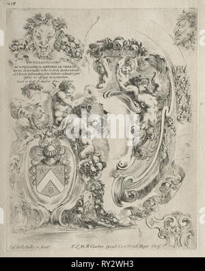 Raccolta di vari capricci e nuovi modelli di Cartouches e ornamenti: No. 2, dedizione pagina. Stefano Della Bella (Italiano, 1610-1664). Attacco Foto Stock