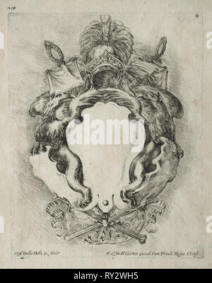 Raccolta di vari capricci e nuovi modelli di Cartouches e ornamenti: No. 4. Stefano Della Bella (Italiano, 1610-1664). Attacco Foto Stock