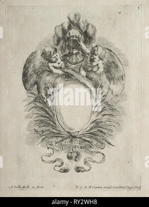Raccolta di vari capricci e nuovi modelli di Cartouches e ornamenti: No. 5. Stefano Della Bella (Italiano, 1610-1664). Attacco Foto Stock