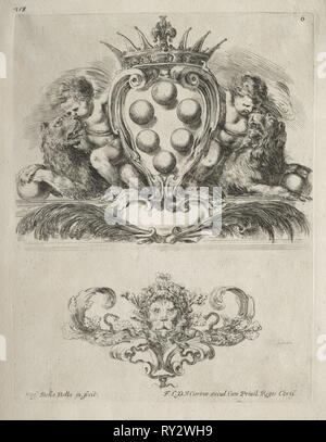 Raccolta di vari capricci e nuovi modelli di Cartouches e ornamenti: No. 6. Stefano Della Bella (Italiano, 1610-1664). Attacco Foto Stock