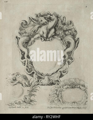 Raccolta di vari capricci e nuovi modelli di Cartouches e ornamenti: No. 9. Stefano Della Bella (Italiano, 1610-1664). Attacco Foto Stock