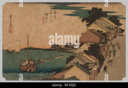 Kanagawa, Inland Sea: all'inizio della strada, 1797-1858. Hiroshige Ando (giapponese, 1797-1858). Colore stampa woodblock; foglio: 34,6 x 22,3 cm (13 5/8 x 8 3/4 in Foto Stock