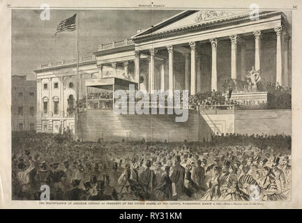 L'inaugurazione di Abraham Lincoln come presidente degli Stati Uniti, al Campidoglio di Washington, Marzo 4, 1861, 1861. Winslow Homer (American, 1836-1910). Incisione su legno Foto Stock