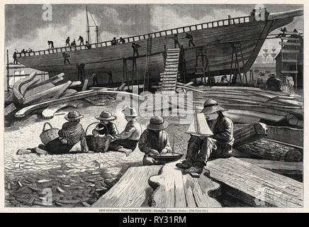 Ship-Building, Gloucester Harbor, 1873. Winslow Homer (American, 1836-1910). Incisione su legno Foto Stock